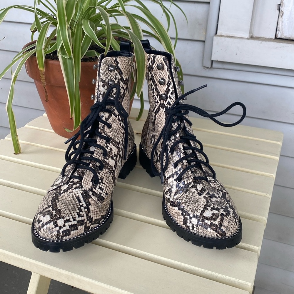 Express snake skin print combat boots size 8